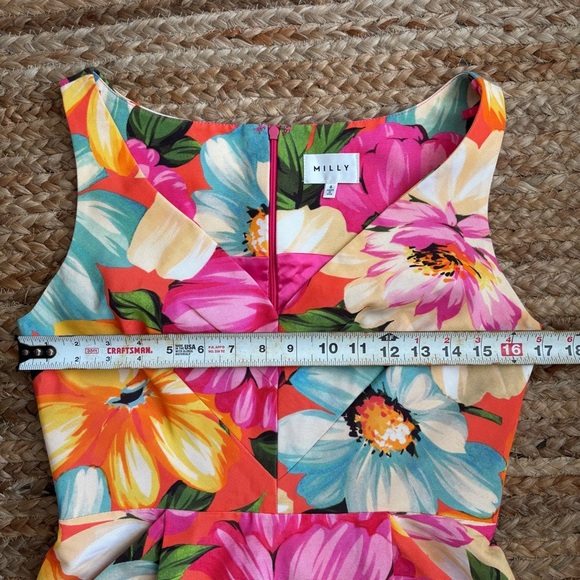 Milly Size 6 Colorful Bright Floral Sleeveless V Neck Dress - Picture 6 of 10
